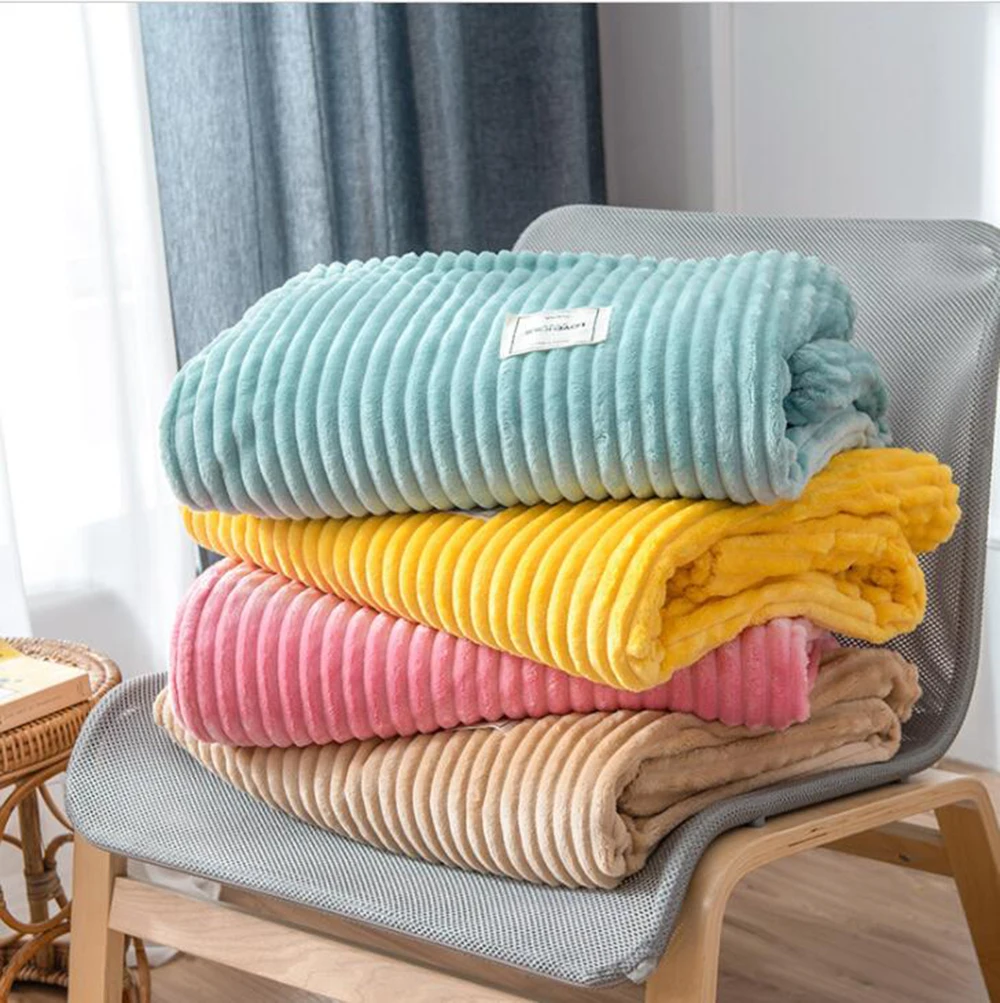 Super Soft Quilted Flannel Blankets For Beds Solid Yellow Color Warm 300GSM Blanket Thickness Throw Sofa Cover | Дом и сад