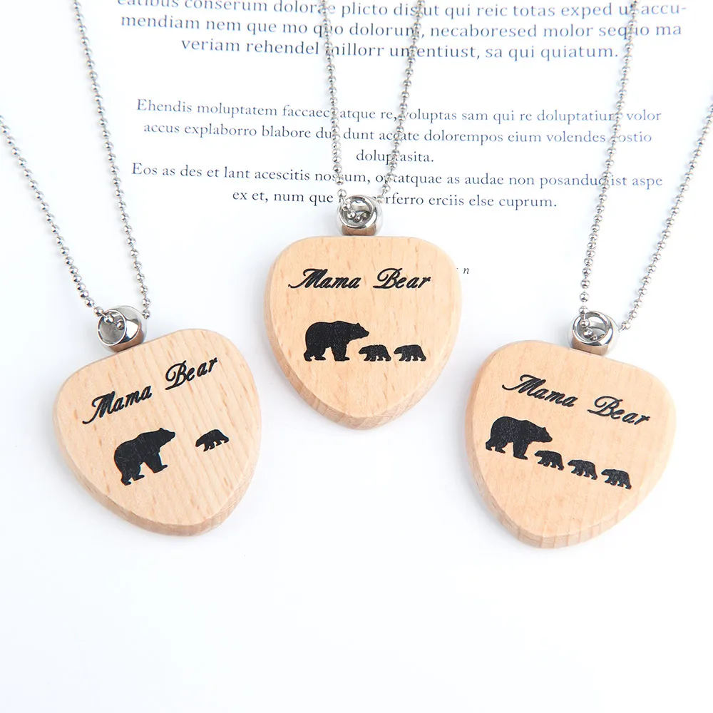 Деревянная мама медальон в виде медведя Ожерелье материнская любовь семья