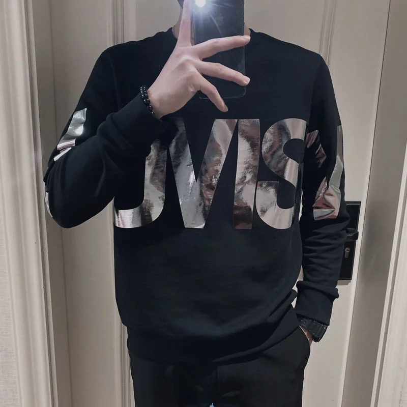 

Sweatshirts Harajuku Pullover Hoodies Streetwear Hip Hop Casual Outerwear Fashion Tops Sequin Letter Men O-neck Pullover Sweater