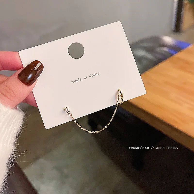 

1 Pcs Punk Long Tassel Earrings For Women Jewelry Ear Cuff With Rhinestone Vintage Stainless Steel Statement Trendy Earrings