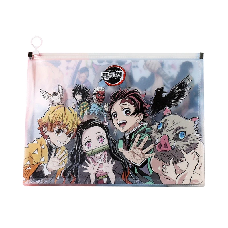 

A4 Anime Demon Slayer: Kimetsu no Yaiba File Bag Transparent Comic Figures Tanjirou Nezuko Folder Kpop Zipper Document Organizer