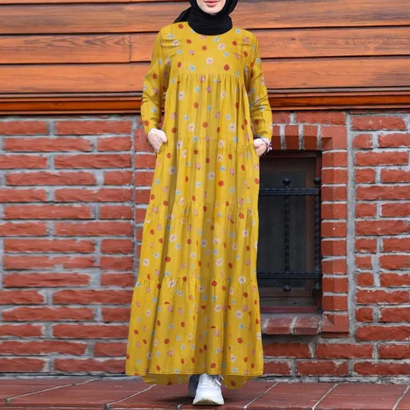 

Женское длинное платье в горошек, свободное Повседневное платье с длинным рукавом, в мусульманском стиле, осень 2019