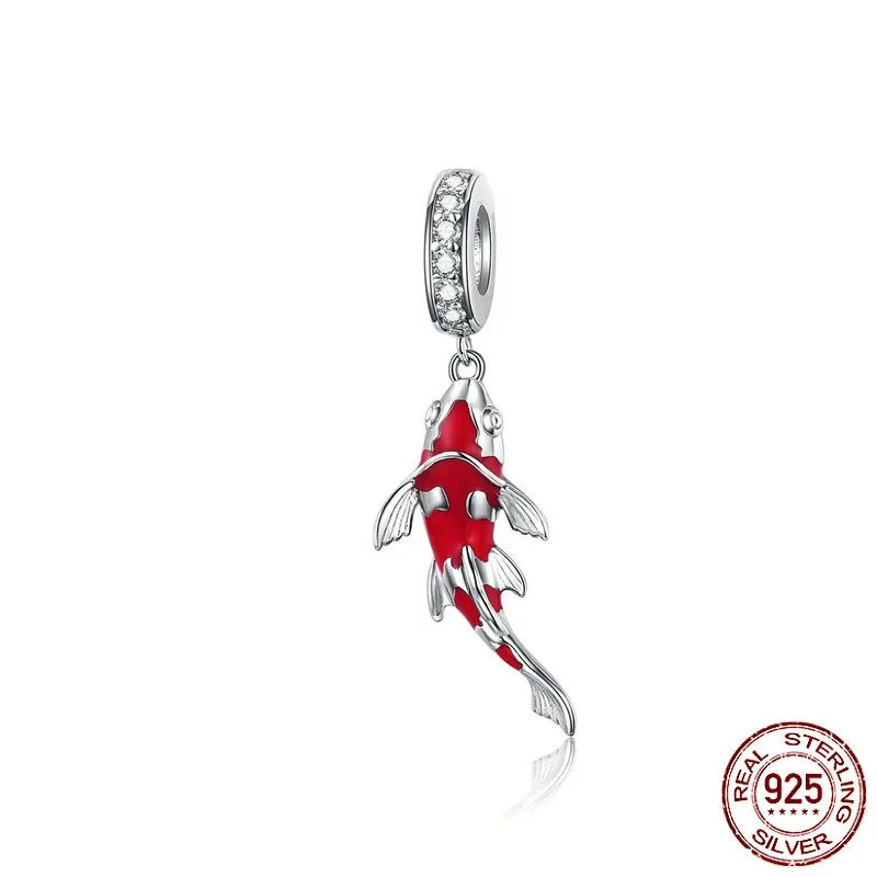 Браслет Pandora, серебро 925,, китайский талисман на удачу, бусины S925, красный, талисман на удачу, Бог, талисманы для изготовления ювелирных изделий - Цвет: bas085-2