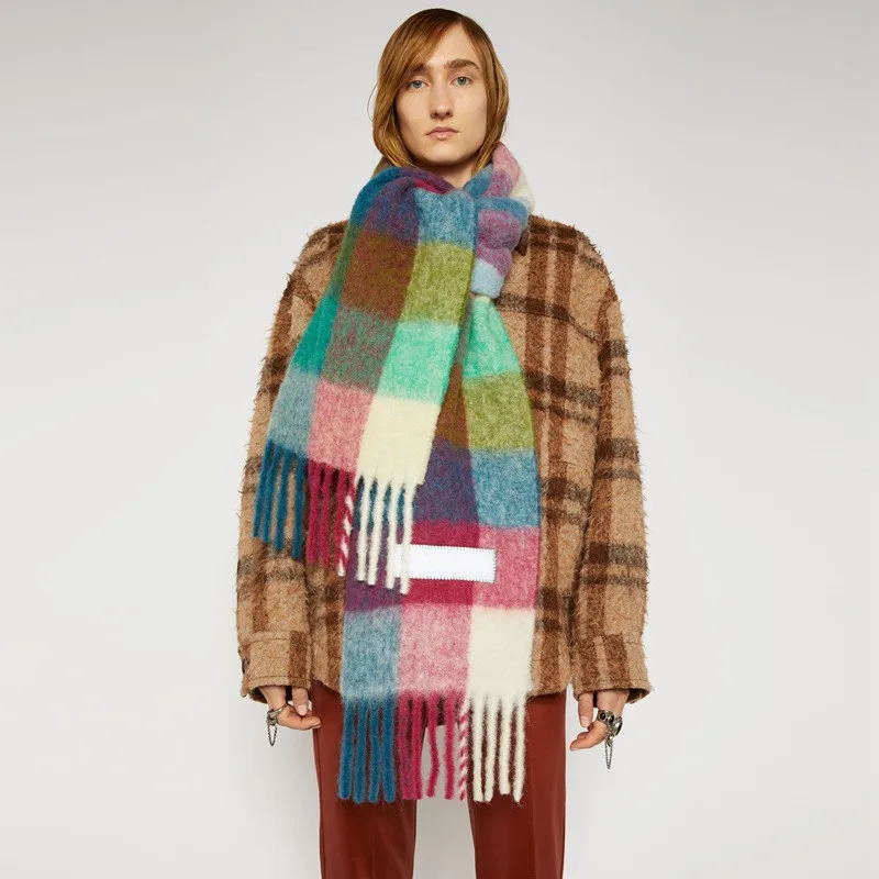 

JTVOVO 2021 New 35x240CM Oversized Winter Outdoor Warm And Windproof Fashion Plaid Fringed Women's Luxury Cashmere Scarf Shawl
