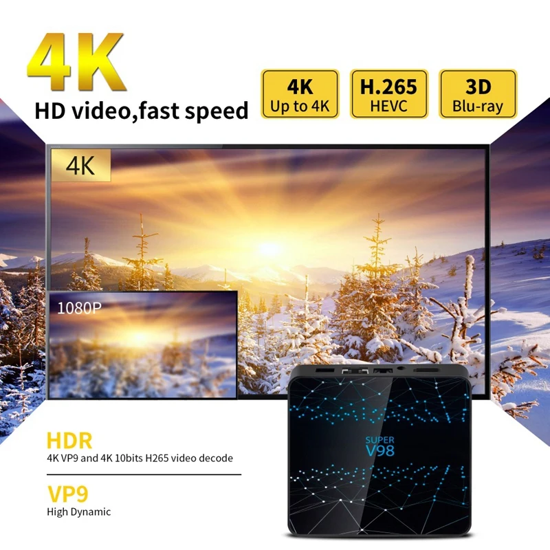 for EU Smart TV Box V98 RK3318 Ram 4GB Rom 32GB Android 9.0 Internet Media Player 2.4G WIFI Bluetooth Support 1080P 4K Pla | Электроника