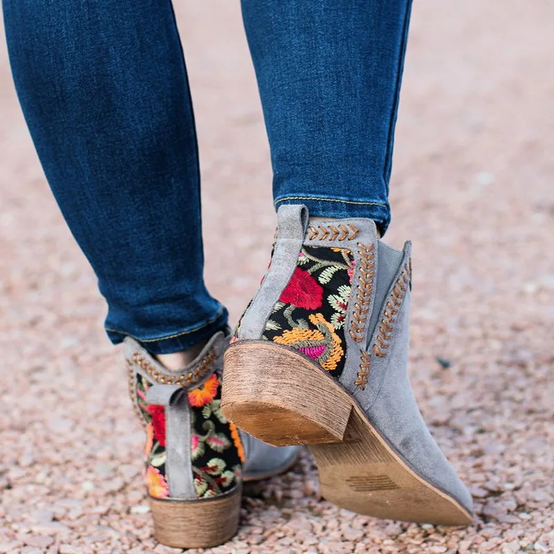 Женские ботильоны с вышивкой DIHOPE осенние из искусственной кожи на высоком