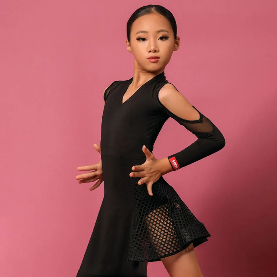 Детское платье для латиноамериканских танцев с длинным рукавом и открытыми