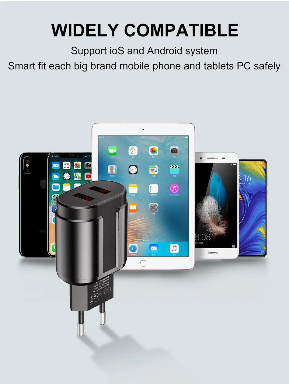 USLION Dual USB зарядное устройство 5 В 2.4A Быстрая зарядка стены мобильного телефона зарядное устройство для iPhone samsung Xiaomi Портативный ЕС США штекер Адаптер