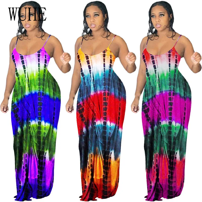 

YEYA Streetwear Outfits Tie Dye Print Spaghetti Strap Loose Top and Wide Leg Pants Casual Vintage Party Nightclub Two Piece Sets