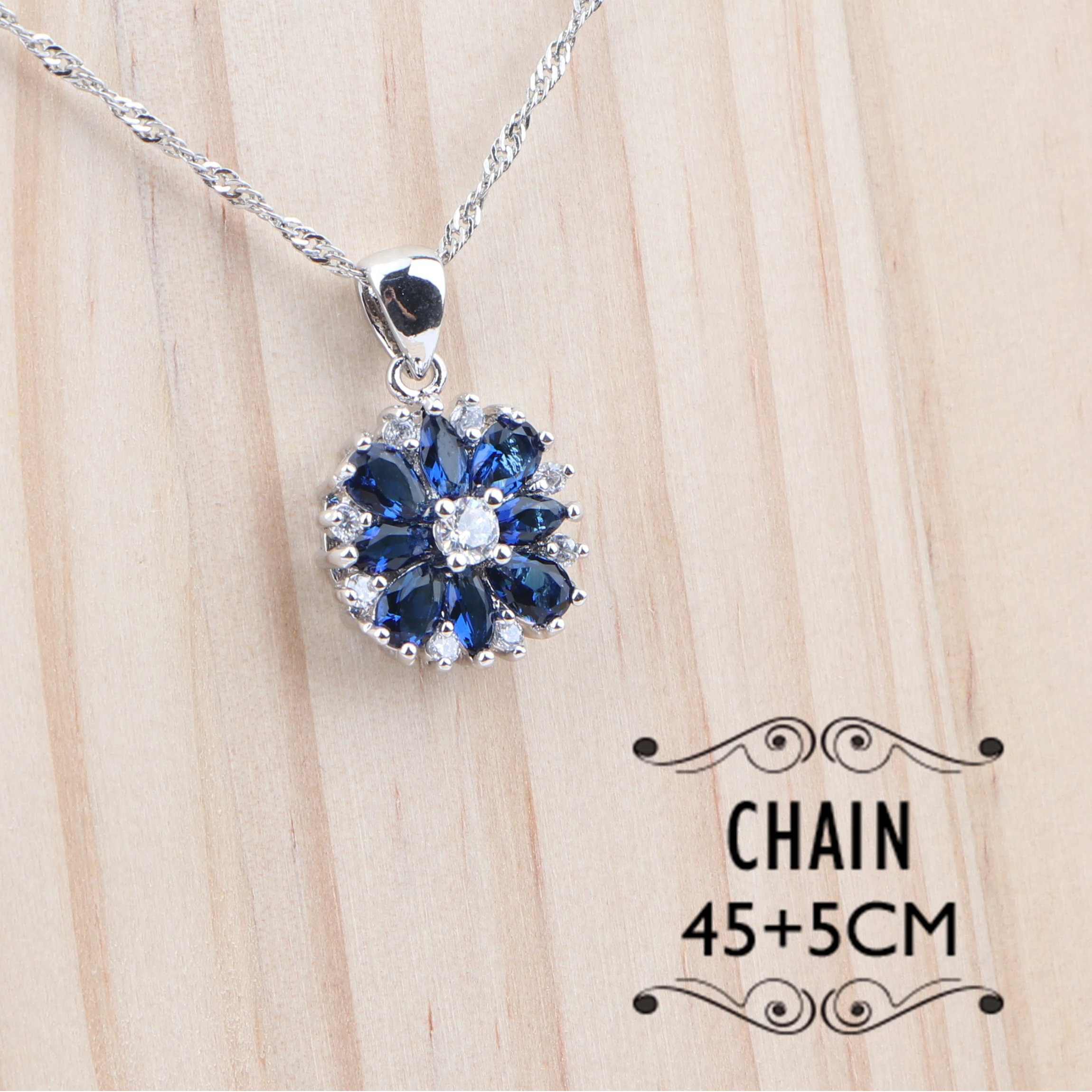 Набор украшений с синим цирконием для женщин костюм свадебные ювелирные изделия