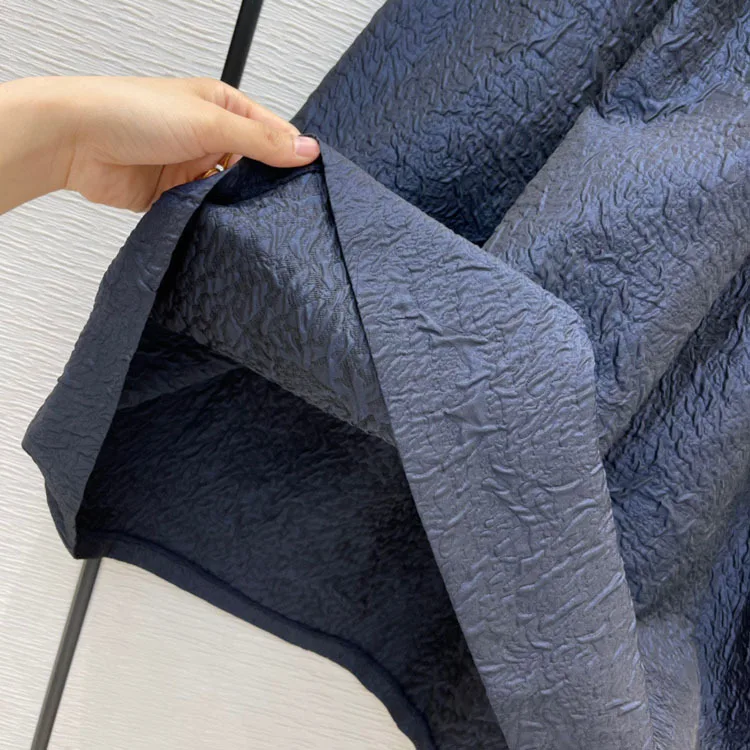 Elegant Dark Blue Skirts for Women Summer 2020 Fashion Big Hem Loose Pleated Skirts Luxury Texture Holiday Casual Skirts Lady