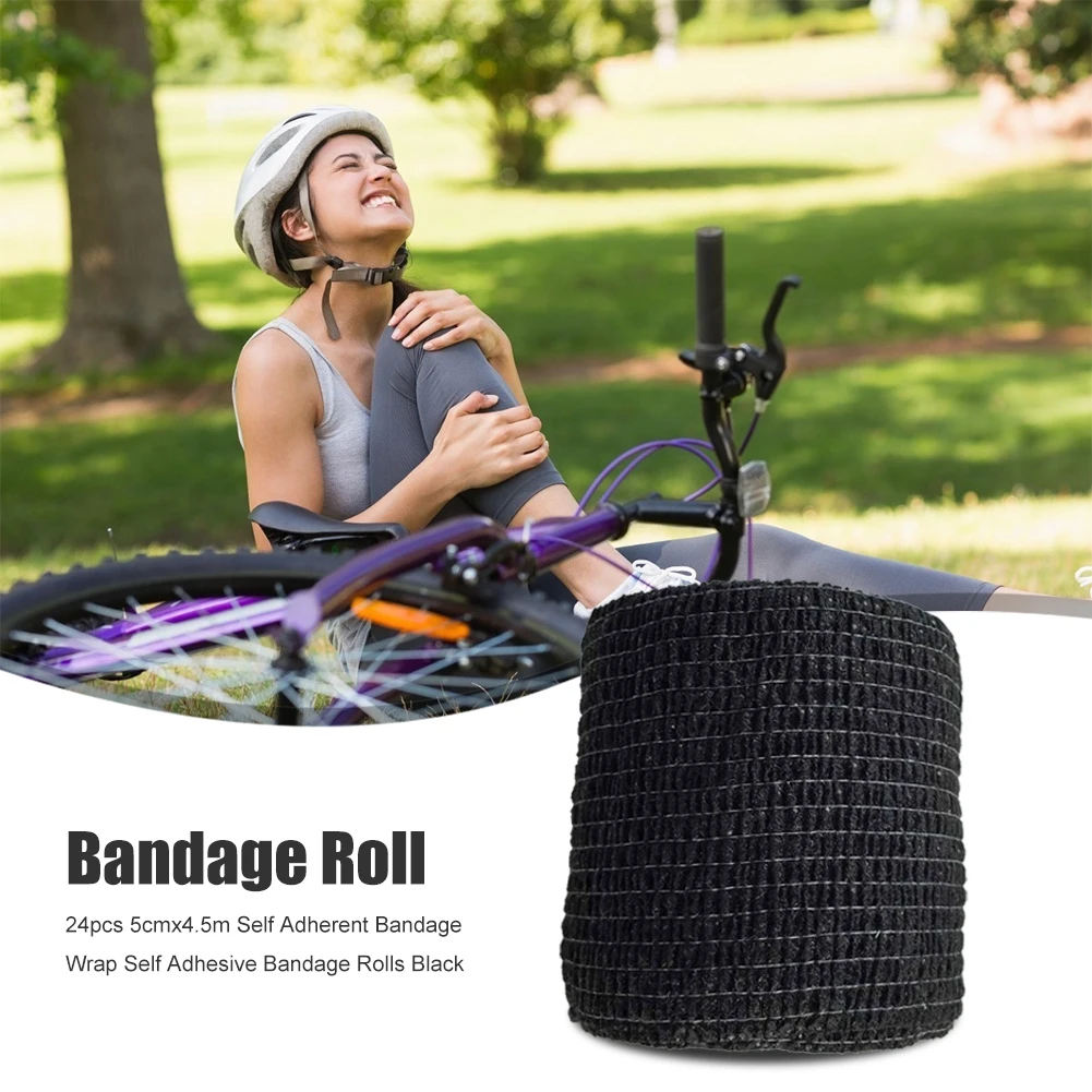 

Self Adhesive Bandage Rolls 2 inch x 15 feet Athletic Sports Tape Black 24 Pack for Effective Working-out Accessories