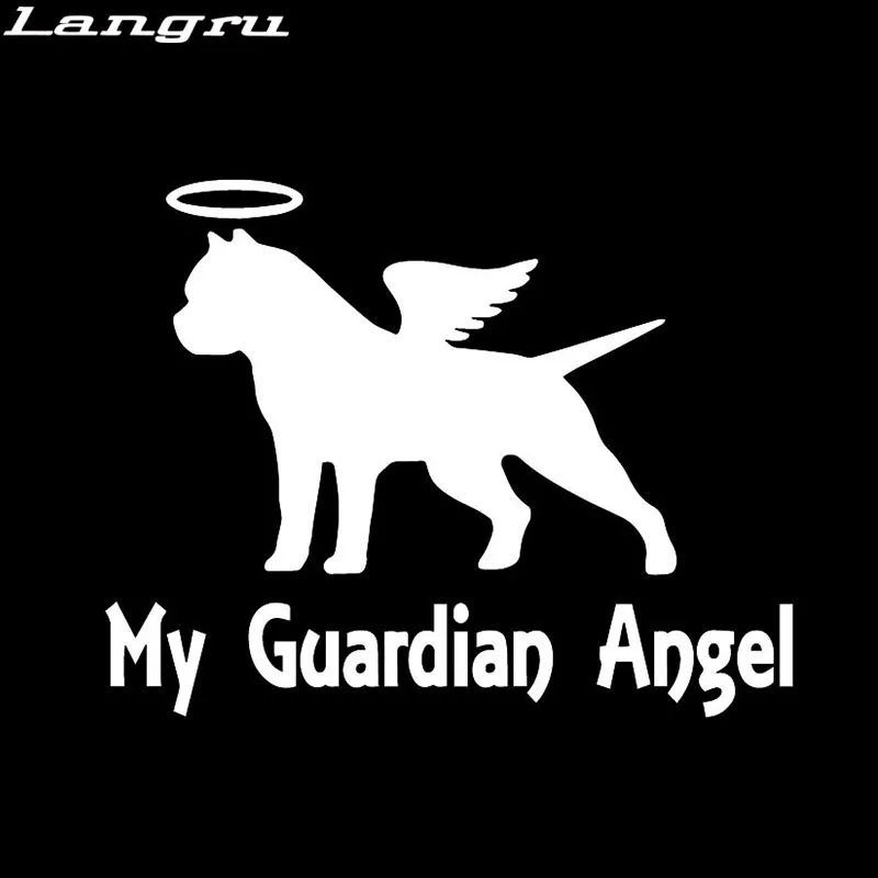 Langru 14.2*11.1CM Fun My Guardian Angel Pitbull Car Sticker Vinyl Decals Bully Dog Graphics Accessories Jdm | Автомобили и