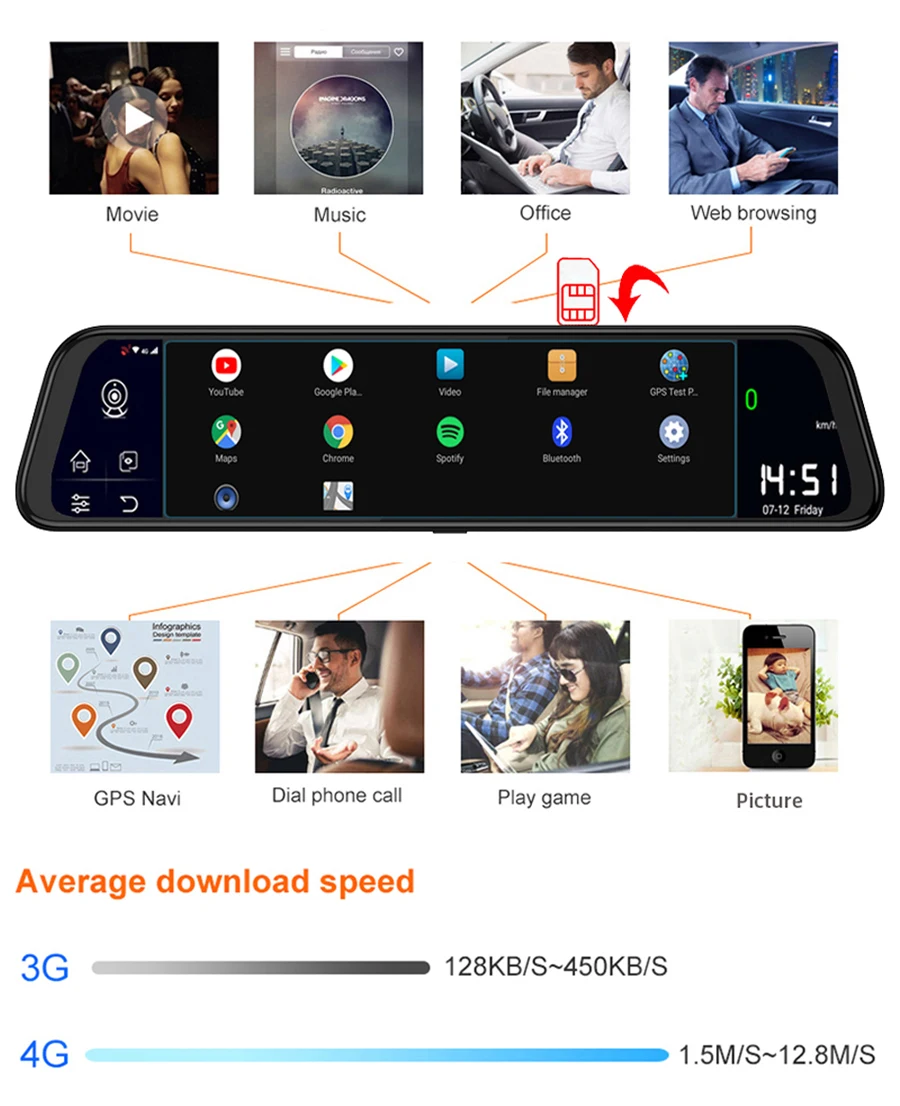 WHEXUNE 4G Android 8,1 gps навигация 1" ips сенсорный экран зеркало заднего вида Автомобильная камера ADAS FHD 1080P видеорегистратор