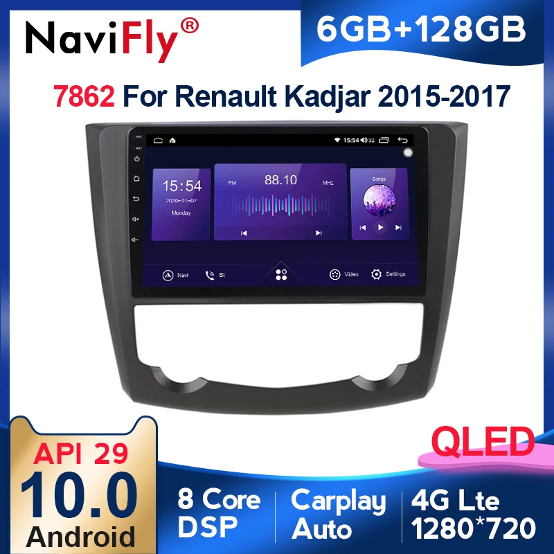 

Автомагнитола NaviFly 7862, 6 ГБ + 128 ГБ, QLED экран 1280*720, Android 10, радио, аудио, мультимедийный плеер для Renault Kadjar 2015, 2016, 2017