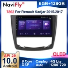 Автомобильное радио, мультимедийный плеер NaviFly 7862, 6 ГБ + 128 ГБ, QLED экран 1280x720, Android 10, для Renault Kadjar 2015, 2016, 2017