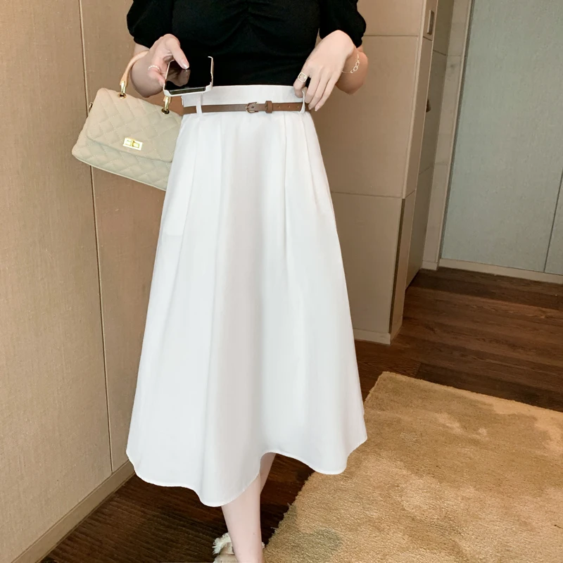 

COIGARSAM Chiffon Women Long Skirt New Summer High Waist Skirts White 1880