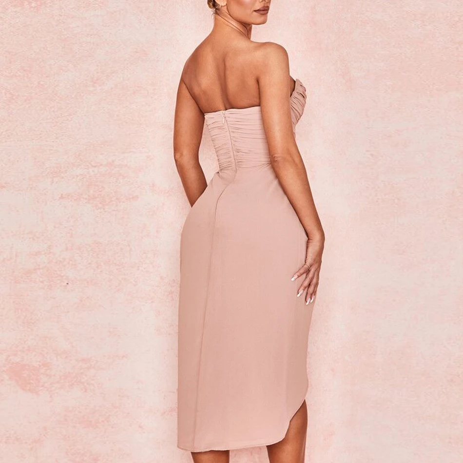 

Miss Water 2020 Summer Draped Bodycon Dress Women Sexy Sleeveless Pink Strapless Celebrity Evening Runway Party Dress Vestidos