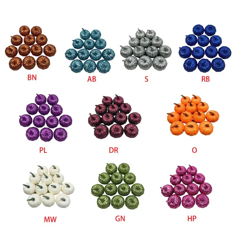 

Q0KF 12Pcs Artificial Mini Metallic Glitter Sequins Pumpkin for Party Table Decor DIY Craft Harvest Halloween Thanksgiving