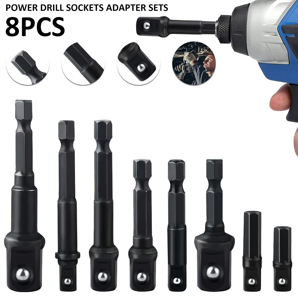 

8pcsPower Drill Sockets Adapter Set Hex Shank Impact Driver Socket Adapter Socket to Drill Adapter 1/4" 3/8" 1/2" Impact Driver