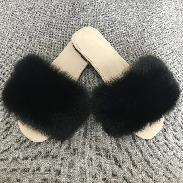 black 2 Instagram Online Cilibrity/Женская обувь; меховые шлепанцы; модные женские шлепанцы с натуральным лисьим мехом; летние сандалии с мехом енота для путешествий - Цвет: black 2