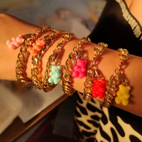 punk hip hop gold silver color metal link chain bracelets for women cartoon resin gummy bear pendant hand chain trendy jewelry