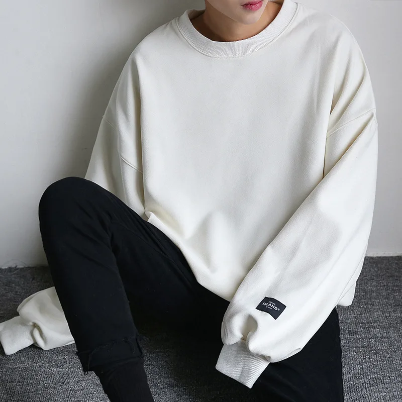 

2021 New Simple Fashion Sweatshirts Autumn Winter Men's Women's O-Neck Solid Color Hoody Casual Loose Velvet Sweethearts Outfit