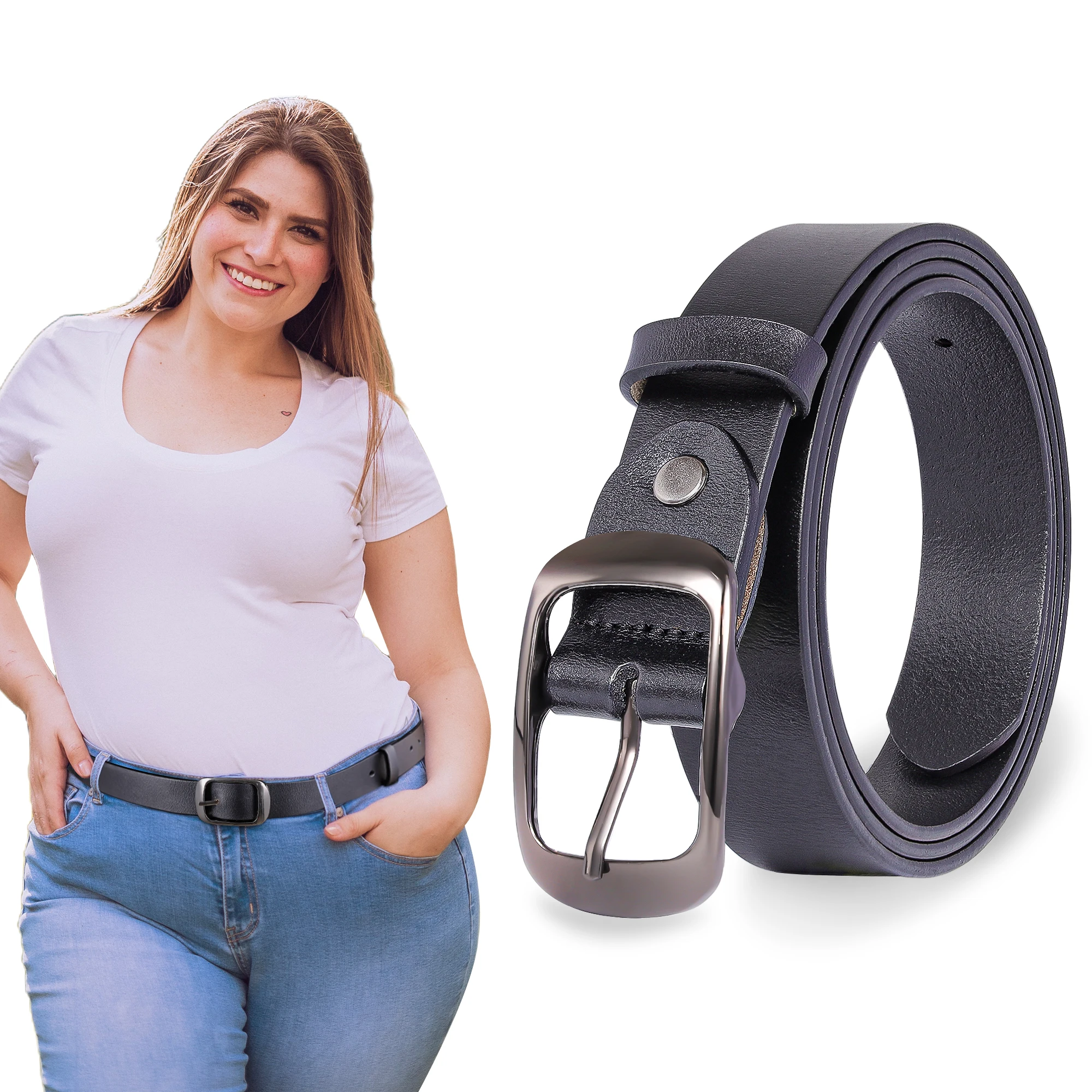 

Women's Plus Size Belt Fashion Super Soft Female Durable Cowhide Adjustable Smooth Leather Wide Waistband Jeans Accessories