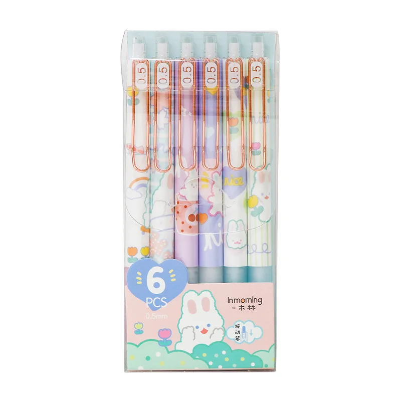 

6 pcs rabbit cherry ballpoint pen wholesale pens kawaii cute neutral pen student supplies school girls lovely lattice