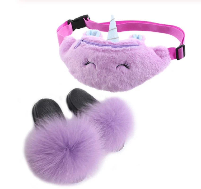 

GW jelly purses Cute newly designed unicorn long fluff cartoon cute fashion Fanny pack slide set