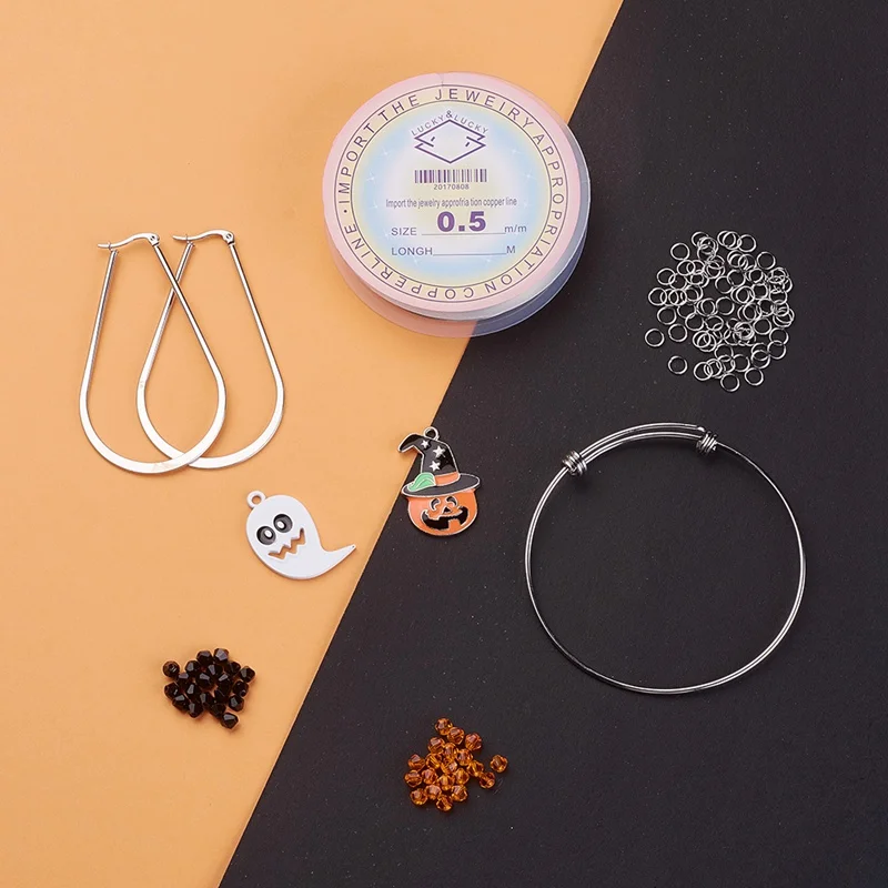 

Halloween Theme DIY Making Accessories with Stainless Steel Bracelet Hoop Earrings Enamel Pendant Glass Beads for Jewelry Supply