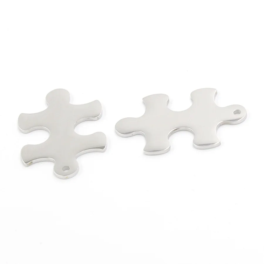 

Stainless Steel 25*38mm puzzle accessories For Engrave Silver Metal Puzzle Pendant Mirror Polished Wholesale 10pcs