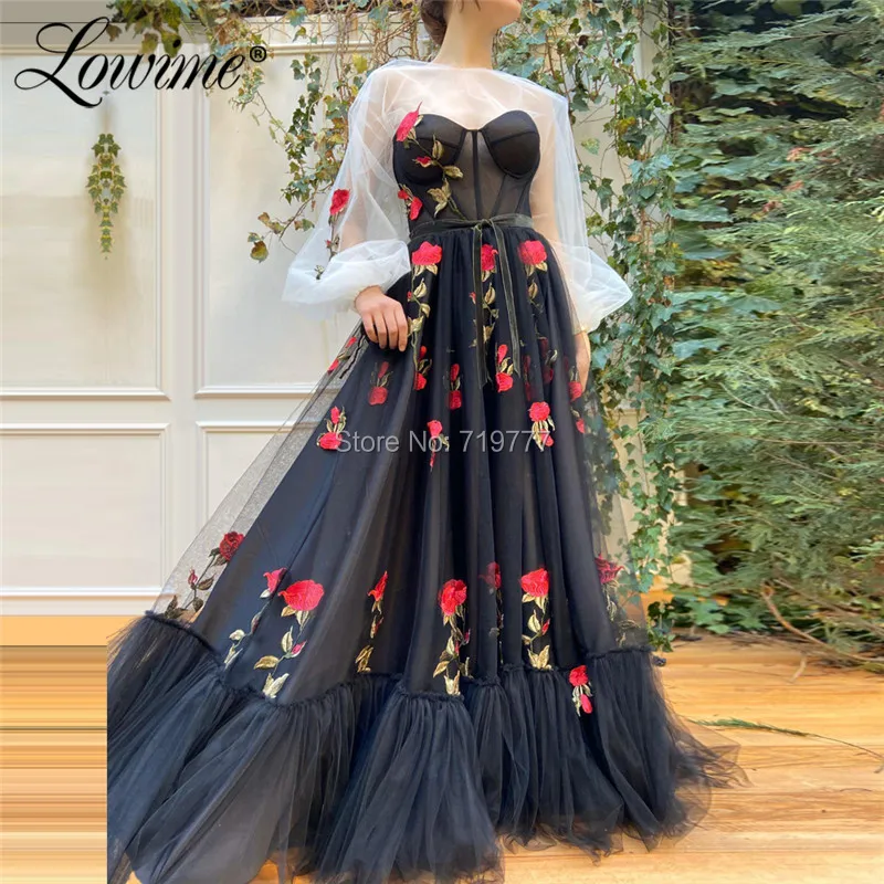 Женское вечернее платье с вышивкой черно белое для выпускного вечера 2020|Вечерние