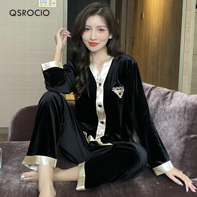 Высококачественный Женский пижамный комплект QSROCIO бархатная одежда для сна с