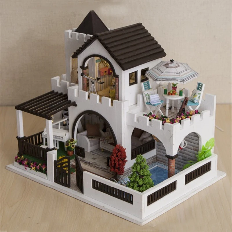 

DIY Wooden Dollhouse Kit Modern Villa Casa Miniature with Furniture Mini Cottage Doll House Assembled Toys for Adults Gifts