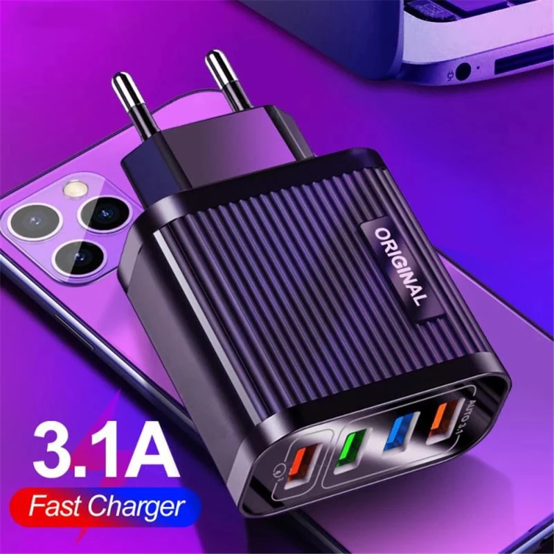

4 Port USB Travel Power Adapter Phone Charger Compatible with iPhone/Android (Wall Adapter)