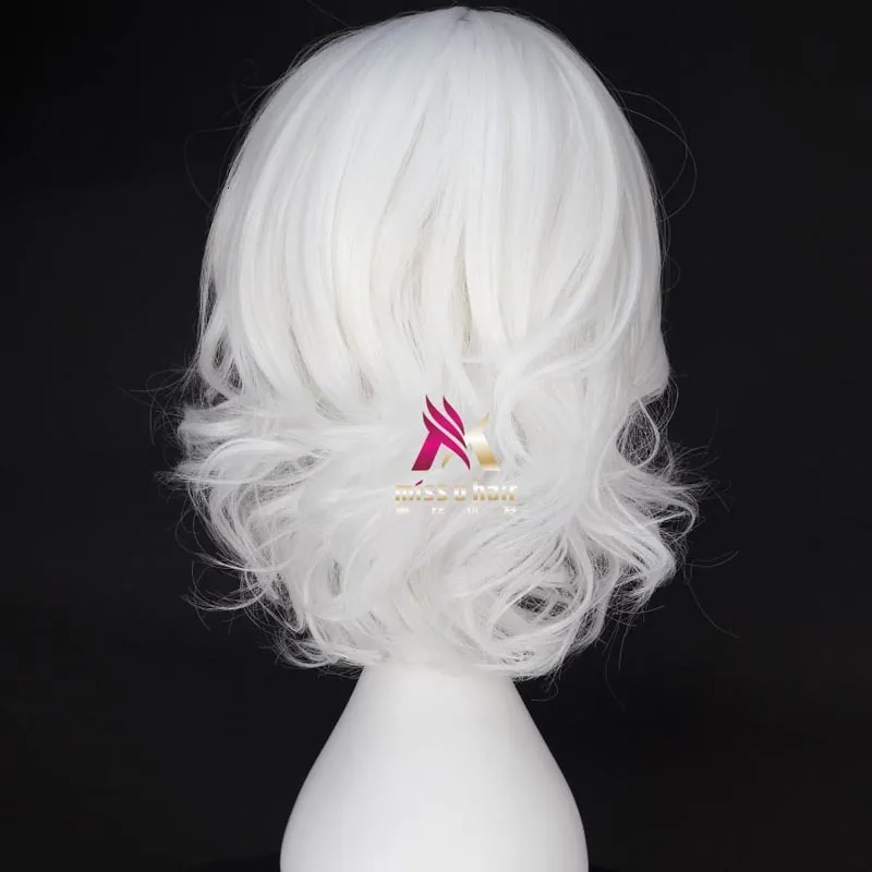 Костюм для косплея натуральный белый термостойкий с париком + 5 красных заколок