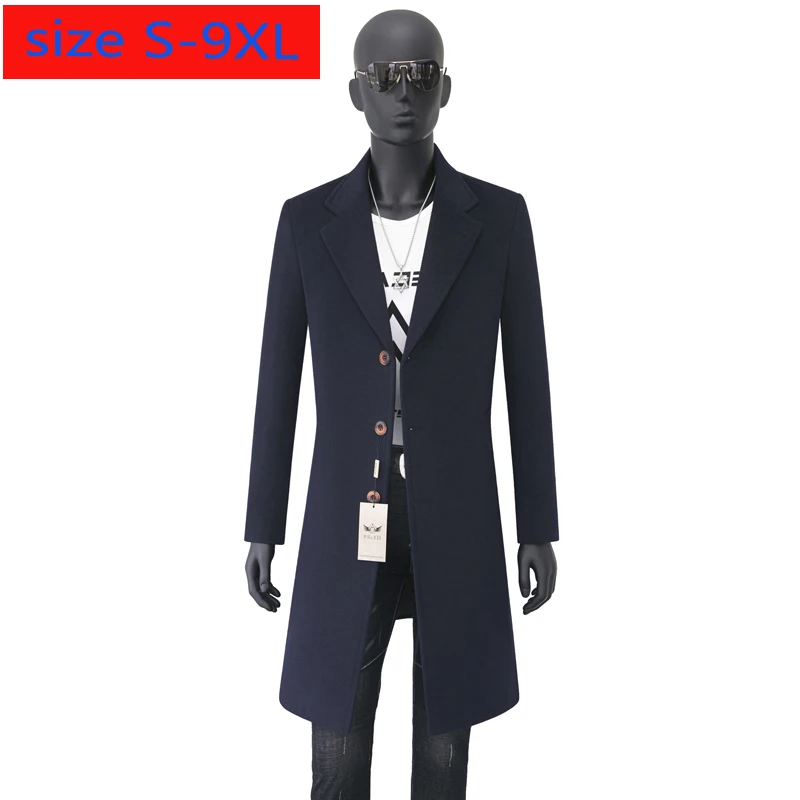 

New Warm Young Cashmere Overcoat Autumn Winter Style Casual Single Breasted Thick Winter Mens Wool Coa Plus Size S-7XL 8XL 9XL