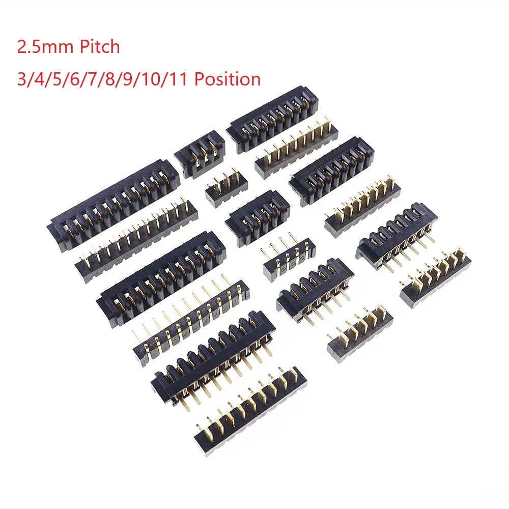 

10 Pairs Pitch 2.5 mm 3/4/5/6/7/8/9/10/11 Positions Female Blade Socket Receptacle Male Header Battery Connector Right Angle