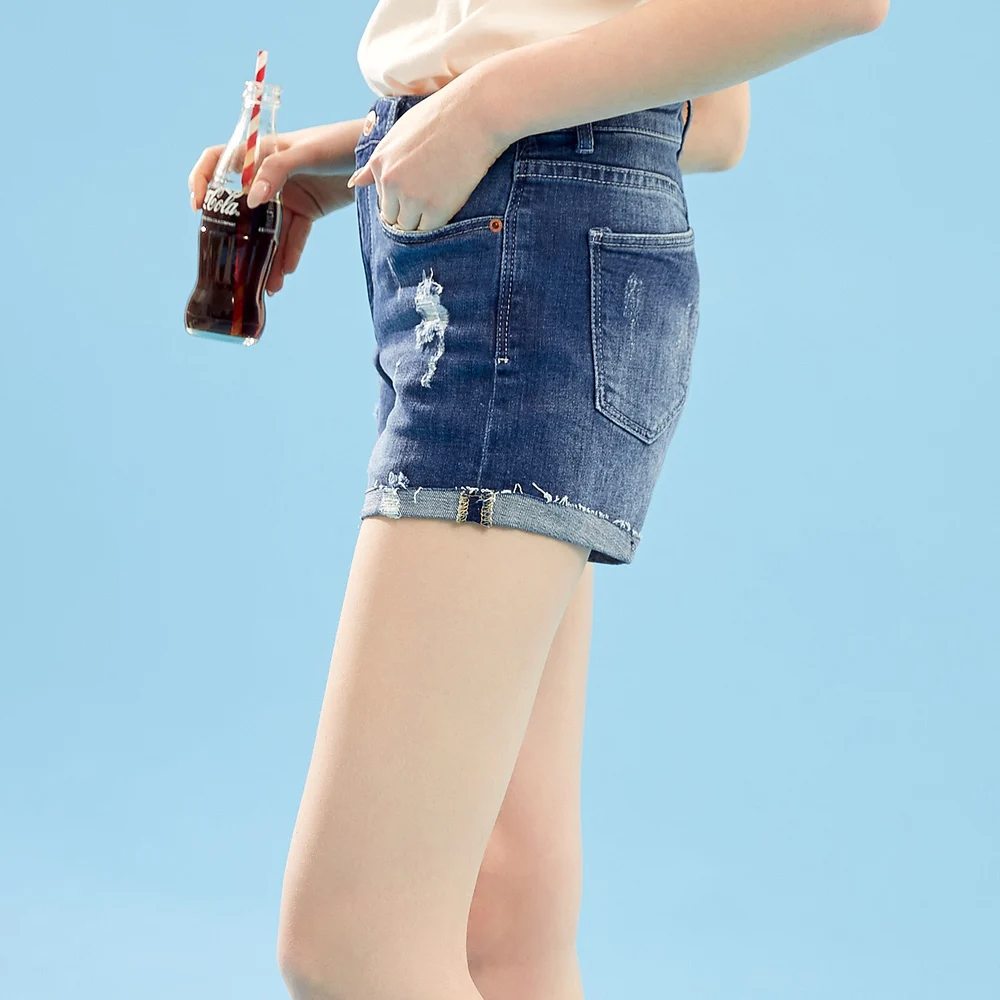 Женские джинсовые шорты с дырками Metersbonwe летние повседневные высокой талией