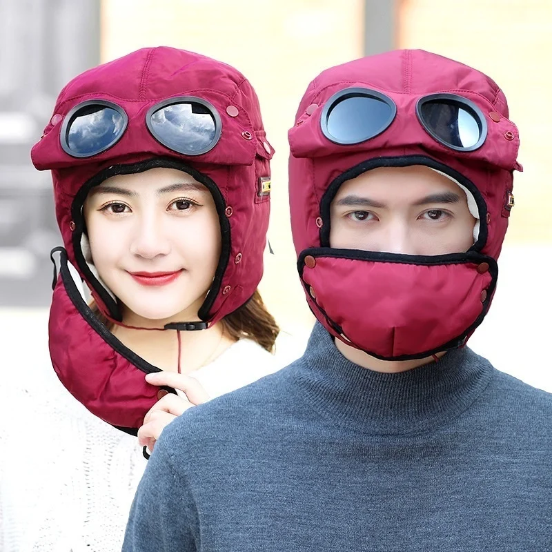 

2020 New fashion warm cap winter men original design winter hats for women kids waterproof hood hat with glasses cool balaclava