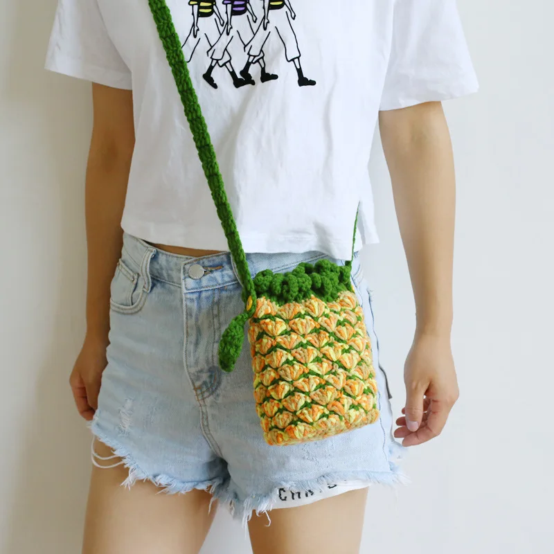 

Handmade Pineapple Crochet Bag Fashion Woolen Thread Knitted Women Handbag and Purses Winter Cute Mobile Bags Birthday Gift Chic