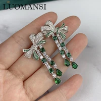 luomansi 100 s925 sterling silver creative bow tassel earrings super recognition high carbon diamond emerald jewelry