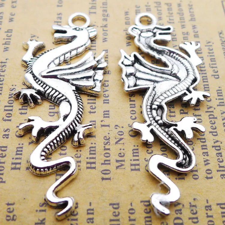 

5 pieces/lot 20*50mm dragon charm Antique silver color Alloy necklace pendant bracelet key chain DIY handmade jewelry making