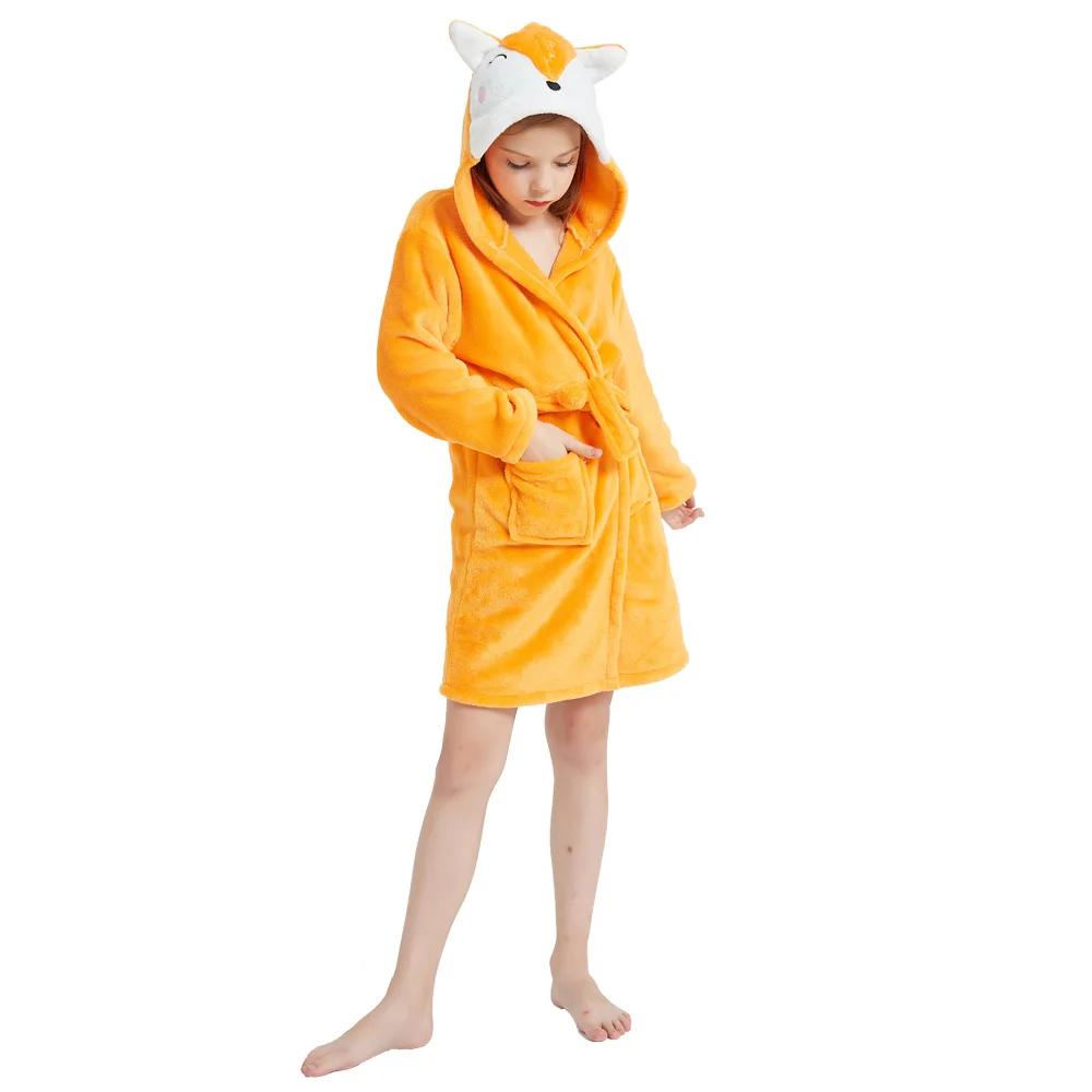 Boys Girls Hooded Bathrobe Children Fox Animal Cartoon Kigurumi Bath Robes Kids Unicorn Beach Towels Bathrobes | Детская одежда и