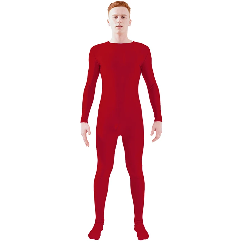 Burgundy Ensnovo, блестящий комбинезон на молнии, Zentai, колготки для всего тела для мужчин, боди на заказ, костюм из цельного спандекса с длинным рукавом - Цвет: Burgundy