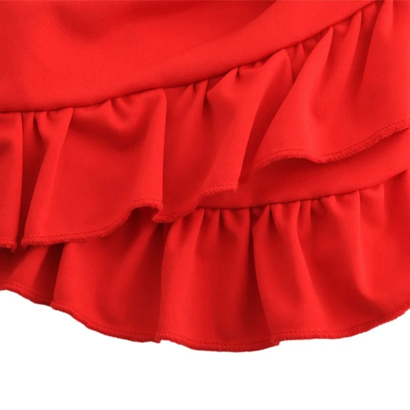 

Summer Strapless Camisole + High Waist Skirt Sexy Red Ruffle Skirts Summer Slim Suit x