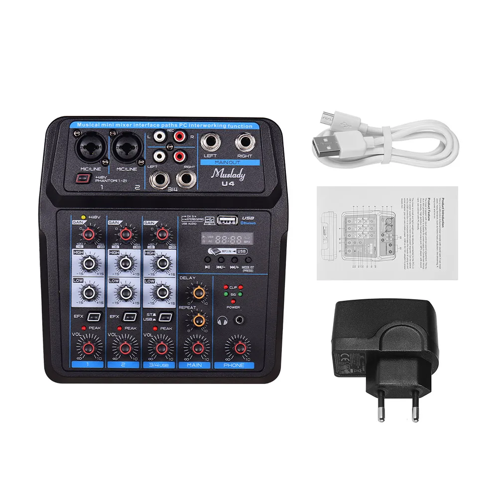 Muslady U4 качество 4 Каналы звукомикшер BT USB микшерный пульт с звуковая карта