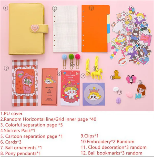 18 шт./компл. Kawaii Единорог ежедневнике Розовый ПВХ прозрачный Тетрадь Kawaii Наклейки на ручку Подарочная коробка для девочек дневник - Цвет: Yellow 12 pcs 1 set