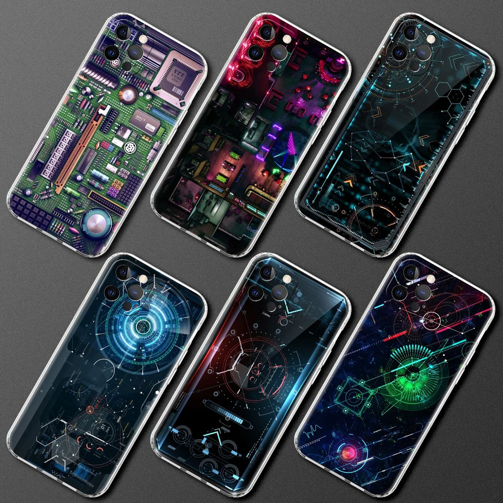 

Circuit Board Soft Transparent Phone Case Cover for iPhone 13 12 11 Pro Max X XR 8 7 Plus SE 2020 XS Max Luxury Shell TPU Coque